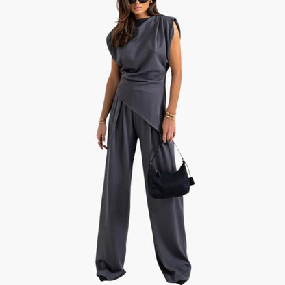 Women's Asymmetric Two Piece Pants Suit Wide Leg
