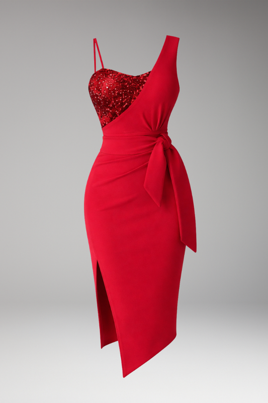 Women's Asymmetrical Sequin Dress Figure-Hugging Fit - 
Fashinoza