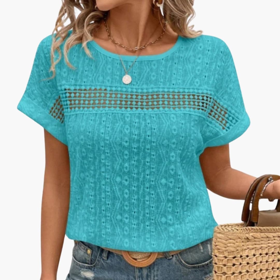 Women's Batwing T-Shirt Lace Trim - Fashinoza