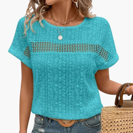 Women's Batwing T-Shirt Lace Trim - Fashinoza