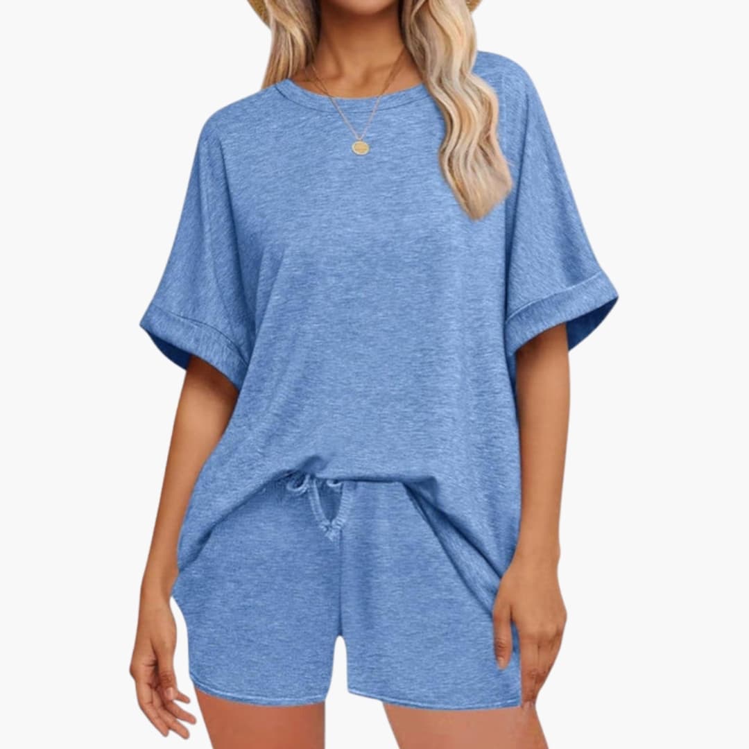 Women's Two-Piece Set Batwing Drawstring Shorts