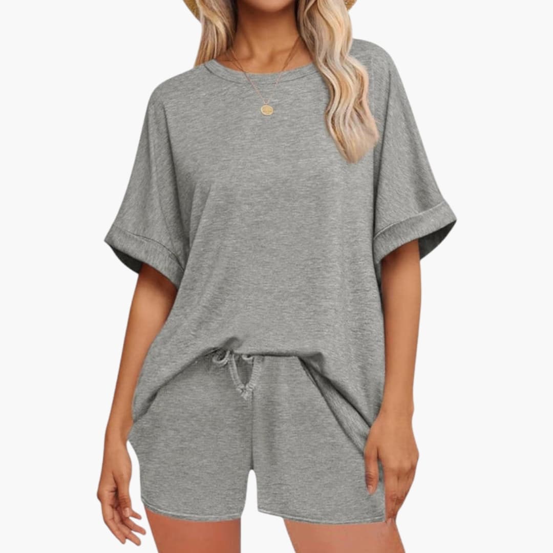 Women's Two-Piece Set Batwing Drawstring Shorts