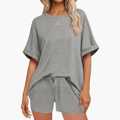 Women's Two-Piece Set Batwing Drawstring Shorts