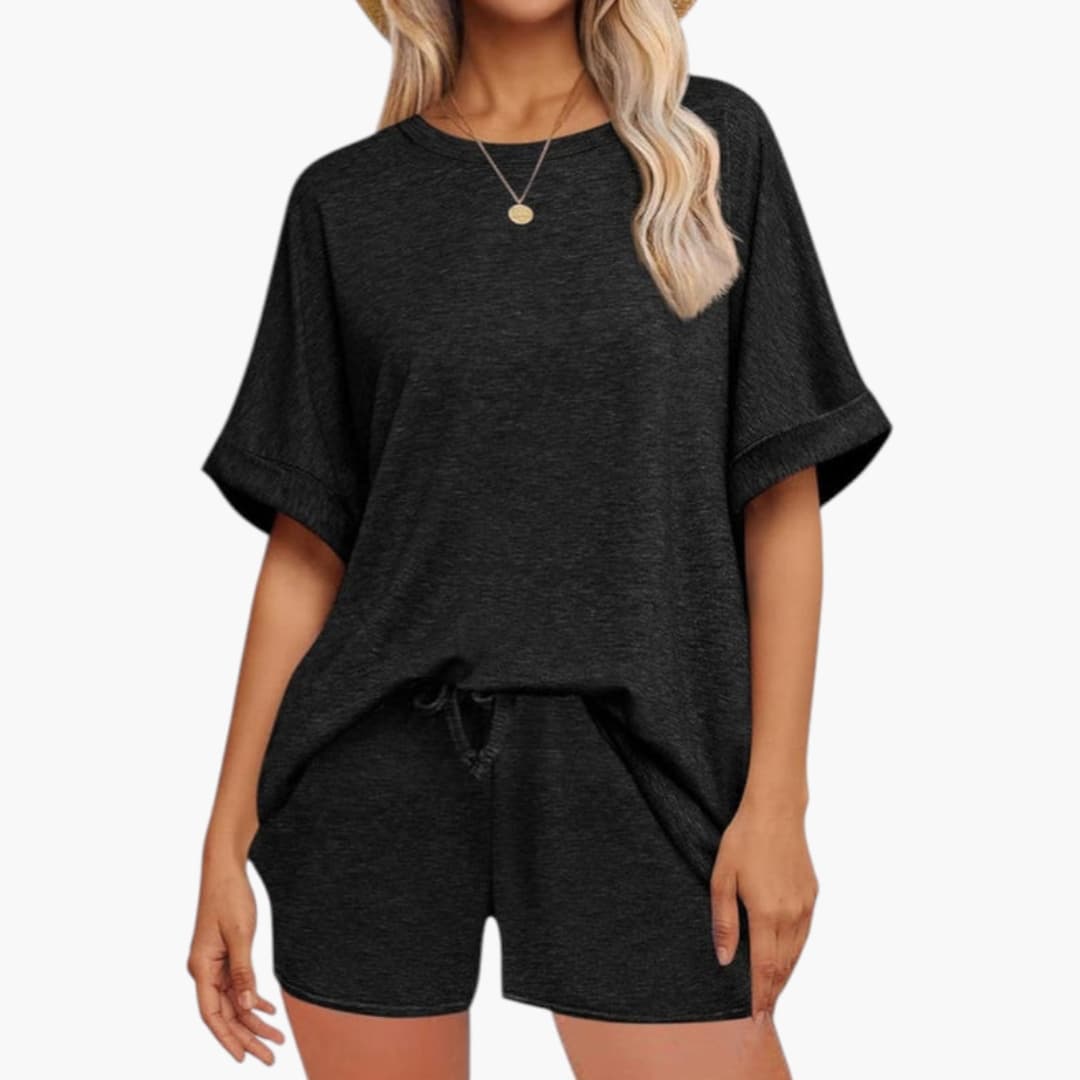 Women's Two-Piece Set Batwing Drawstring Shorts - Fashinoza