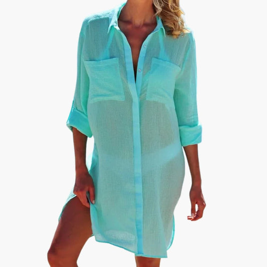 Women's Beach Cover Up Collar Button Front - Fashinoza