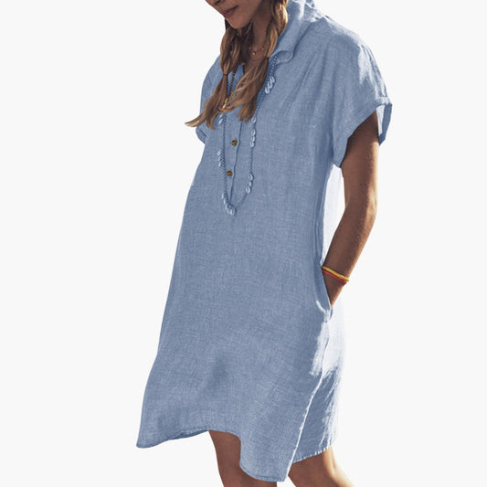 Women's Collar Button Front Beach Dress - Fashinoza