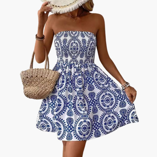 Women's Beach Dress Elastic Flared White - Fashinoza