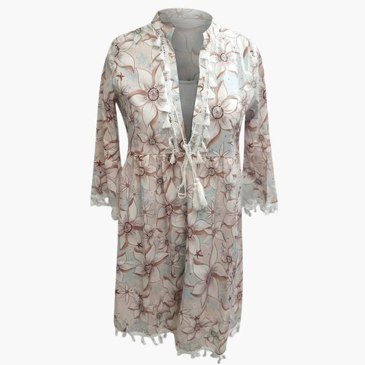 Women's Floral Beach Dress High Collar - Fashinoza