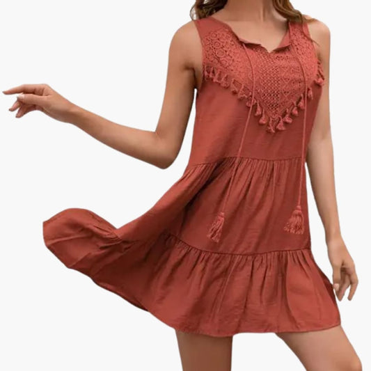 Women's Sleeveless Beach Dress Round Neck - Fashinoza