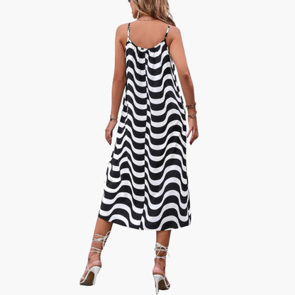 Women's Beach Dress Spaghetti Straps Wave Print
