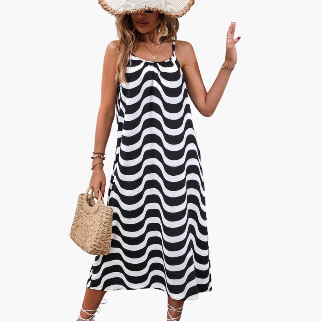 Women's Beach Dress Spaghetti Straps Wave Print