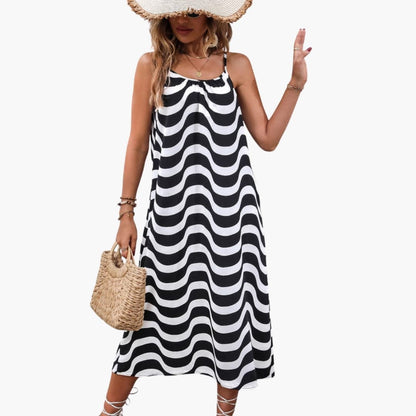 Women's Beach Dress Spaghetti Straps Wave Print
