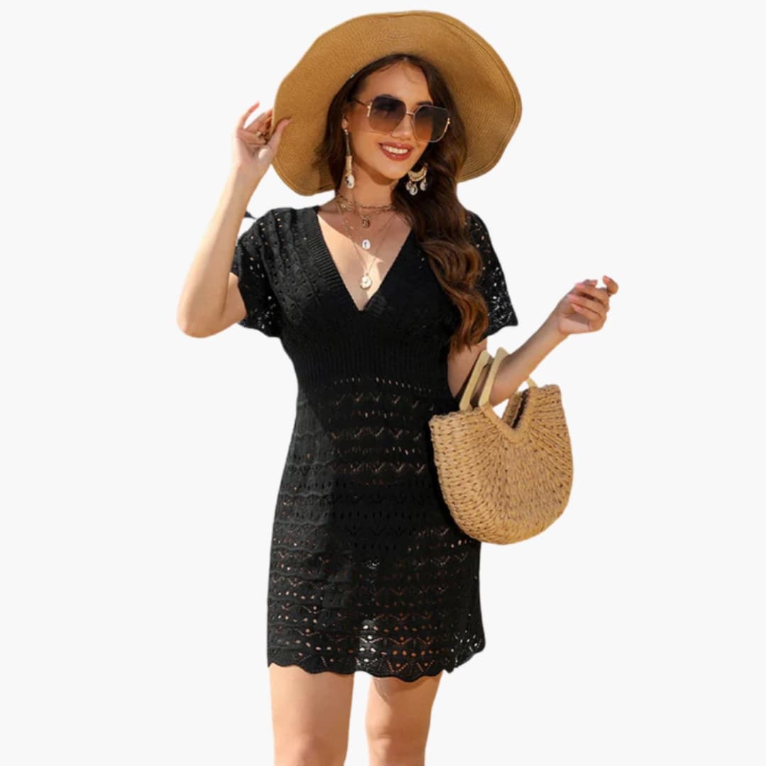 Women's Beach Cover Up V Neck Crochet White