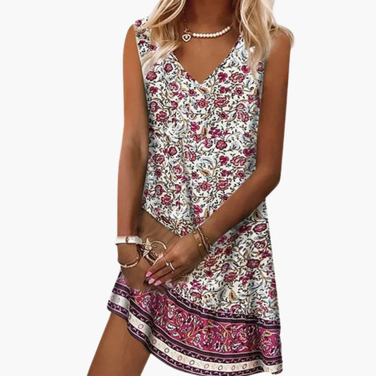 Women's V Neck Floral Beach Dress - Fashinoza