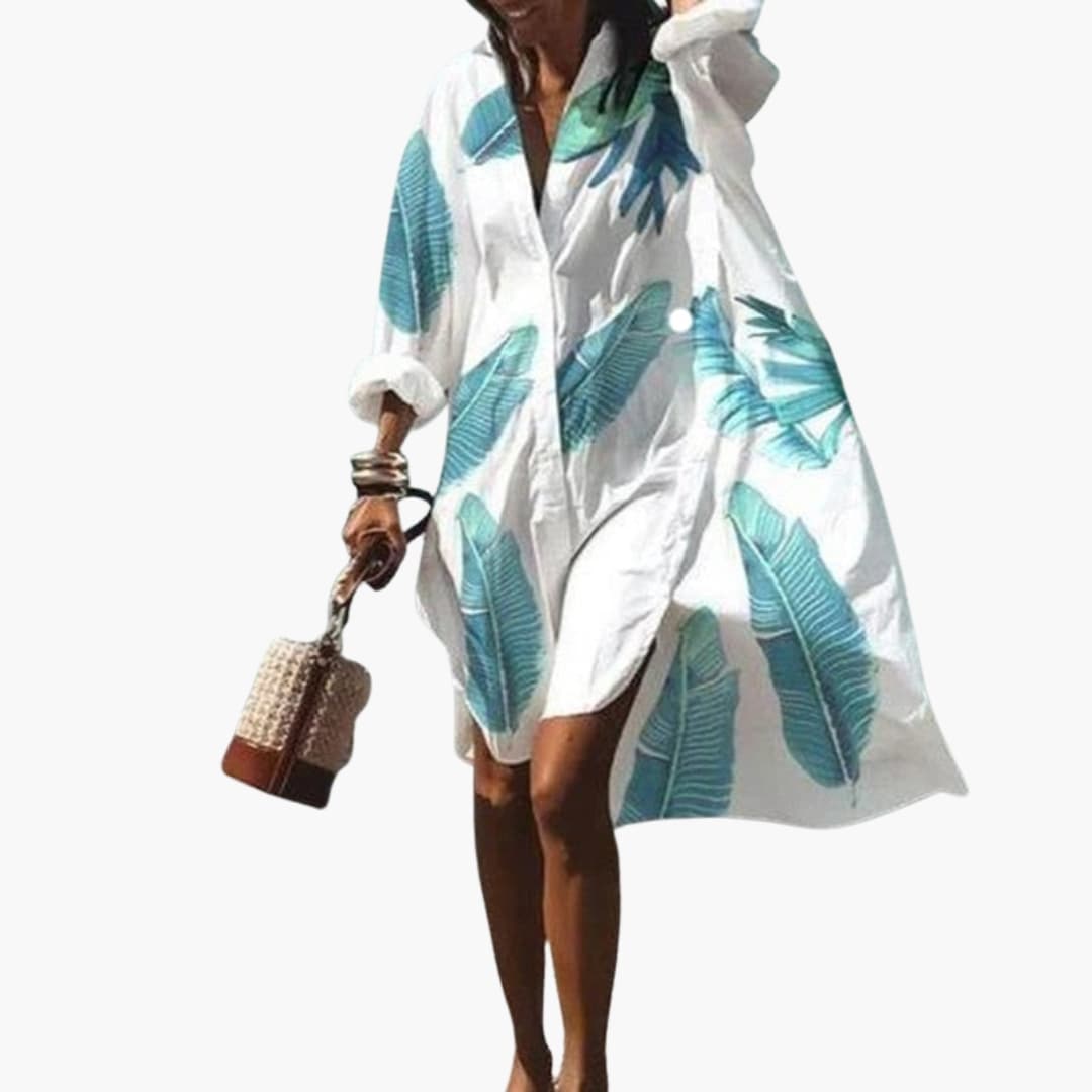 Women's V Neck Long Sleeve Beach Dress