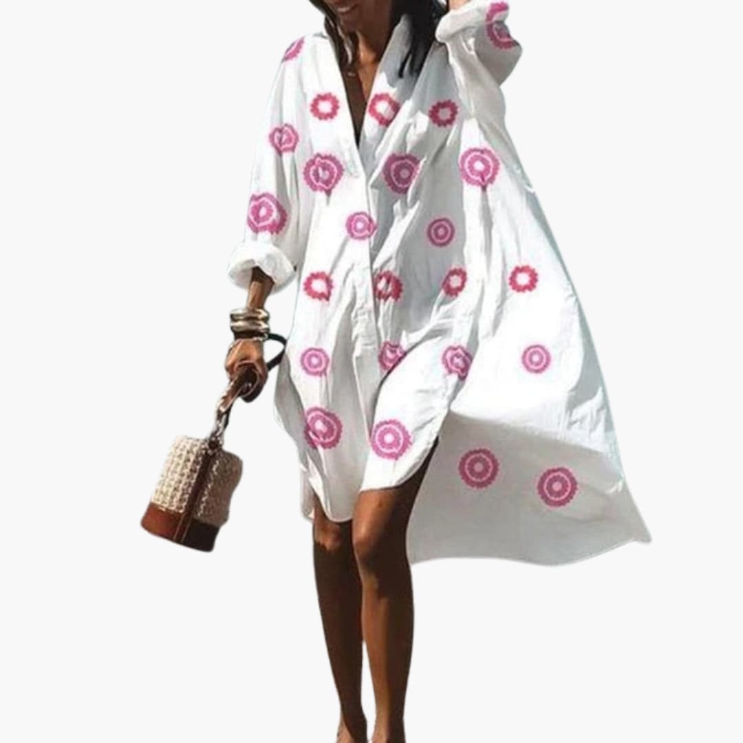 Women's V Neck Long Sleeve Beach Dress