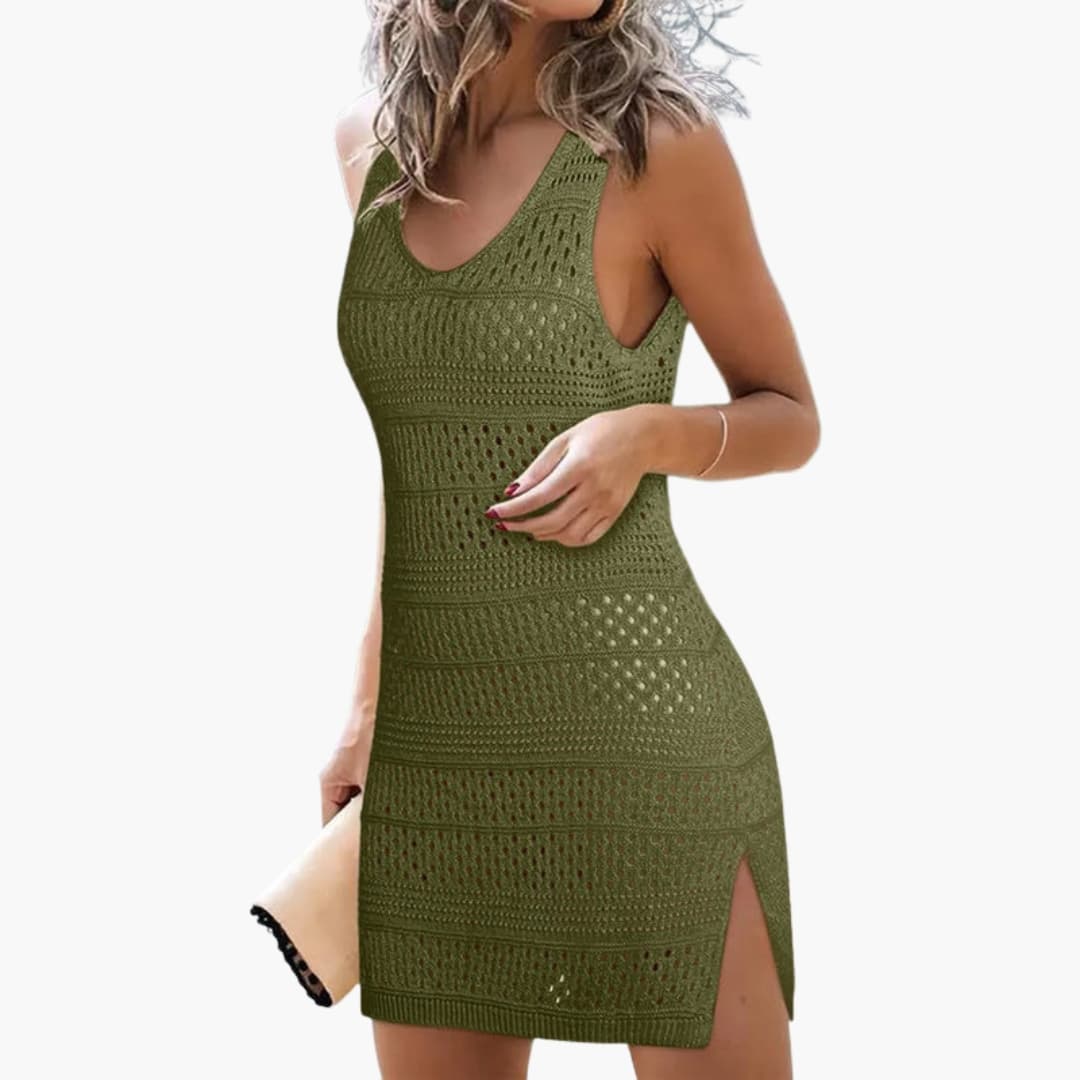 Women's V Neck Mesh Beach Dress