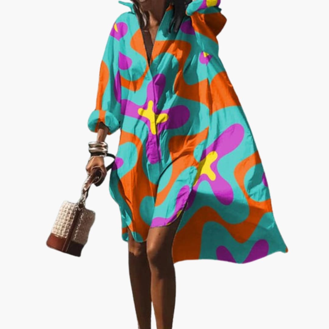 Women's V Neck Short Sleeve Beach Dress - Fashinoza