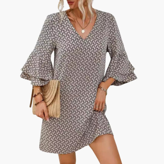 Women's V Neck Beach Dress Wide Sleeves - Fashinoza