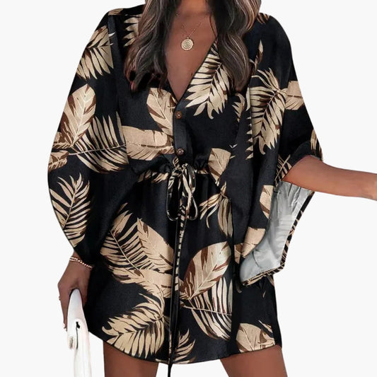 Women's Beach Dress Waist Tie Button Front - Fashinoza