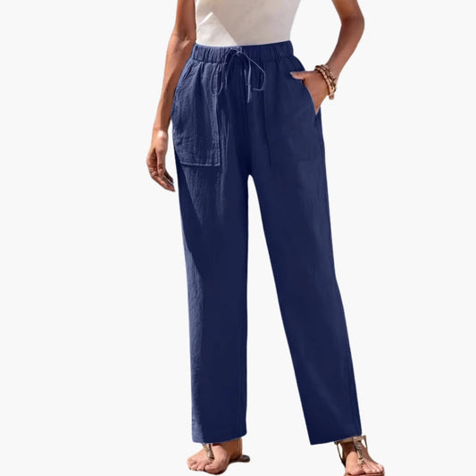 Women's Beach Pants Elastic Waist Side Pockets - Fashinoza