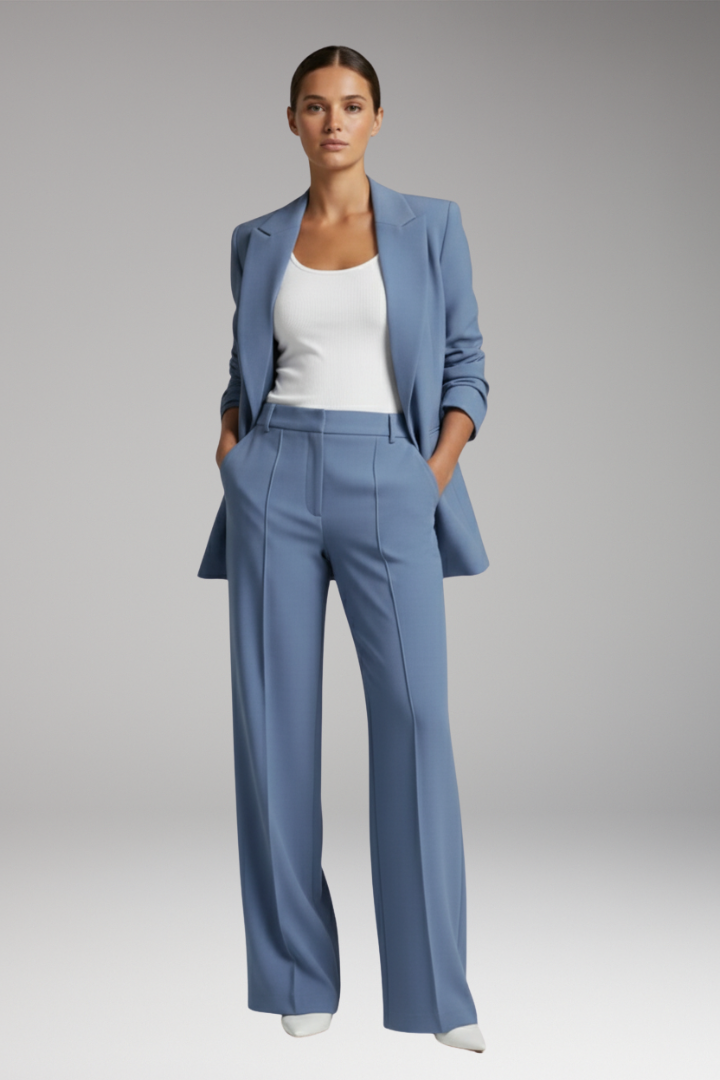Women's Lapel Blazer Suit Straight-Leg Trousers