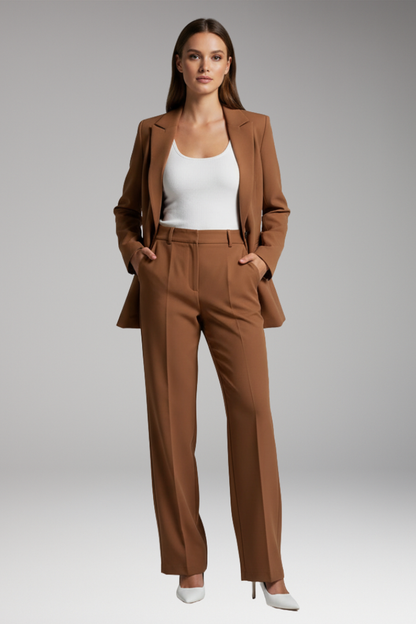 Women's Lapel Blazer Suit Straight-Leg Trousers
