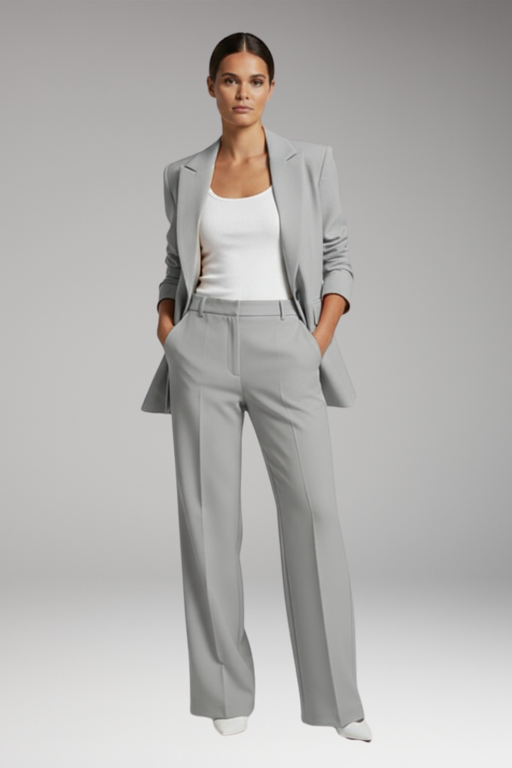Women's Lapel Blazer Suit Straight-Leg Trousers