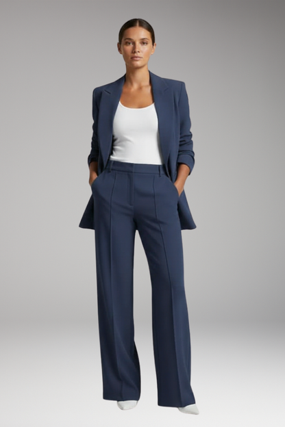 Women's Lapel Blazer Suit Straight-Leg Trousers