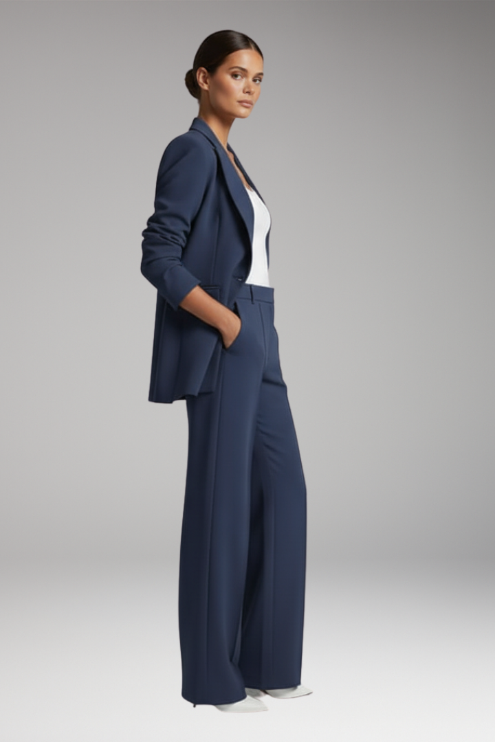 Women's Lapel Blazer Suit Straight-Leg Trousers