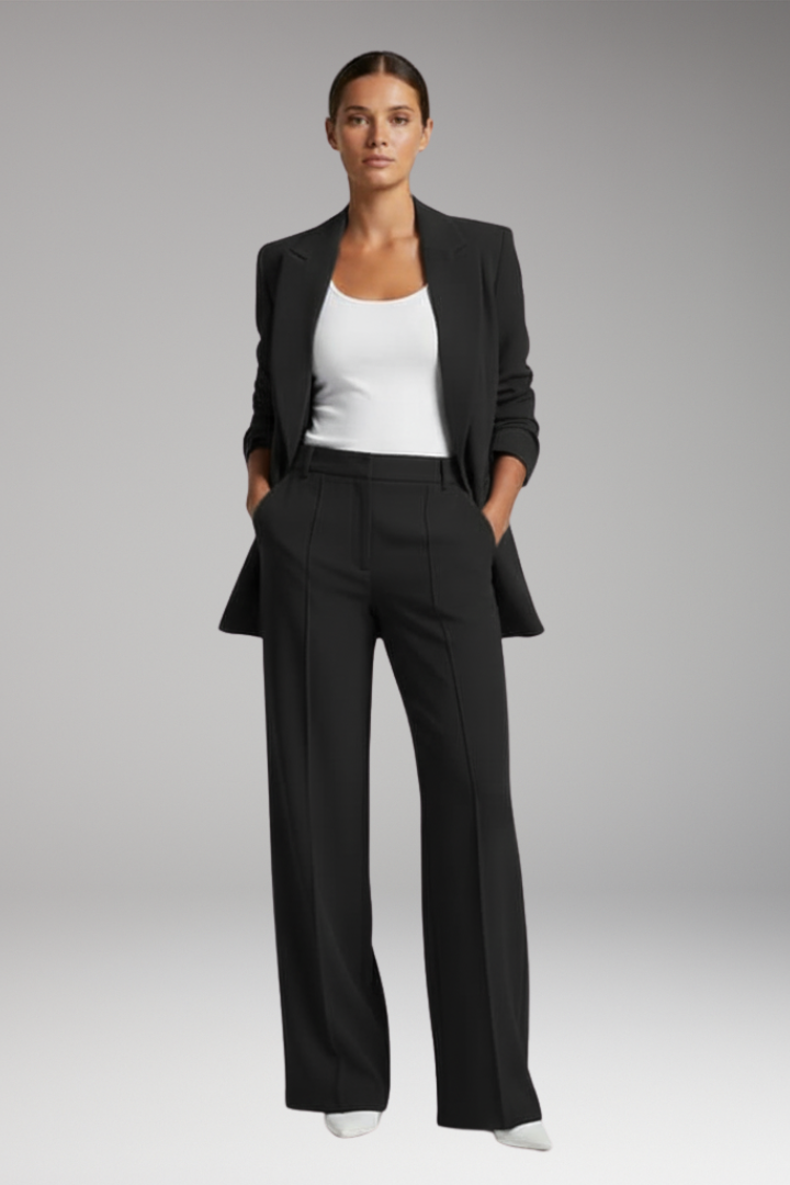 Women's Lapel Blazer Suit Straight-Leg Trousers