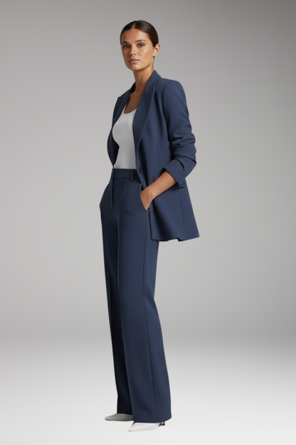 Women's Lapel Blazer Suit Straight-Leg Trousers