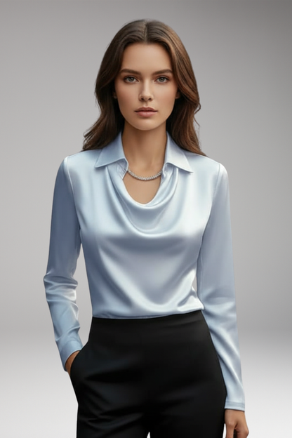 Women's Long Sleeve Cowl Neck Blouse