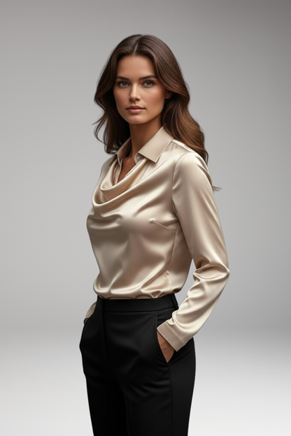 Women's Long Sleeve Cowl Neck Blouse
