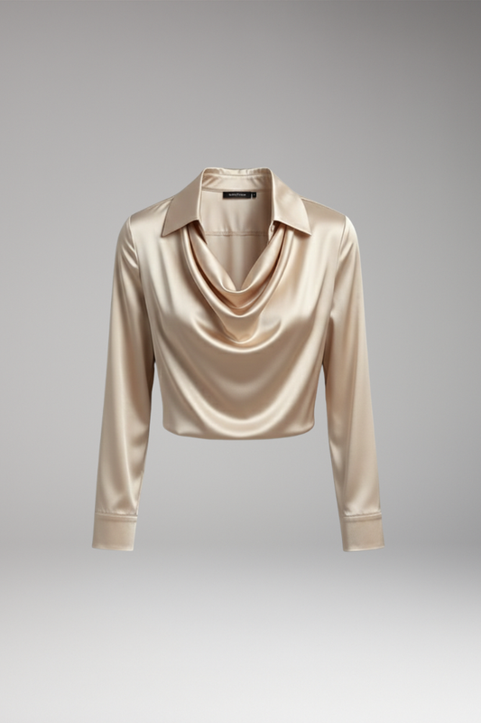 Women's Long Sleeve Blouse Draped Collar - 
Fashinoza