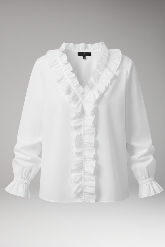 Women's V-Neck Blouse Ruffled Detail - 
Fashinoza