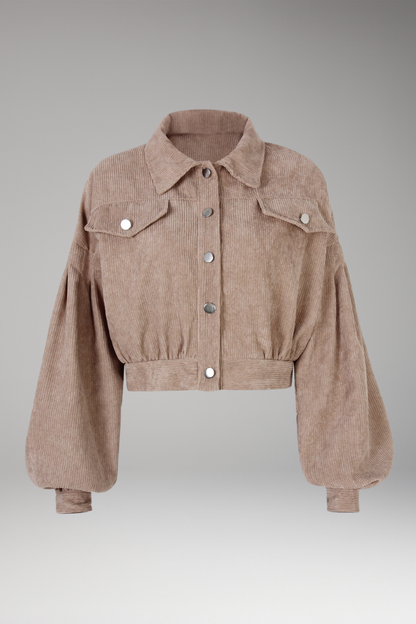 Women's Zipper Blouson Jacket Ribbed Trim - 
Fashinoza