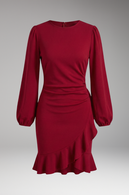 Women's Long Sleeve Bodycon Dress Ruffle Hem - 
Fashinoza