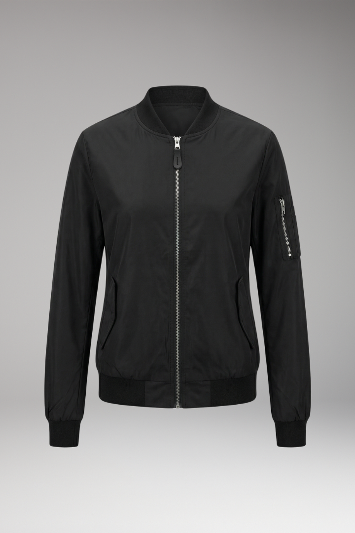 Women's Bomber Jacket Adjustable Hem Elastic Cuffs - 
Fashinoza