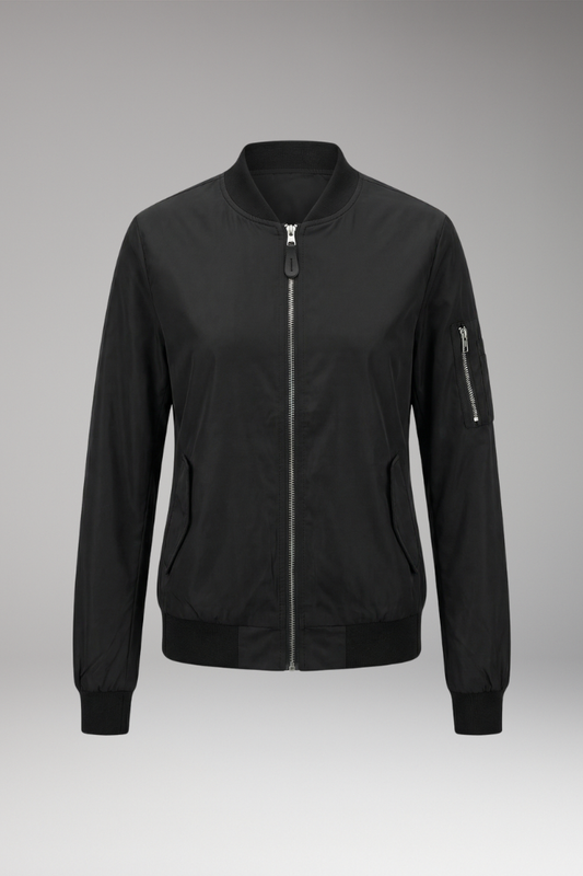 Women's Bomber Jacket Adjustable Hem Elastic Cuffs - 
Fashinoza