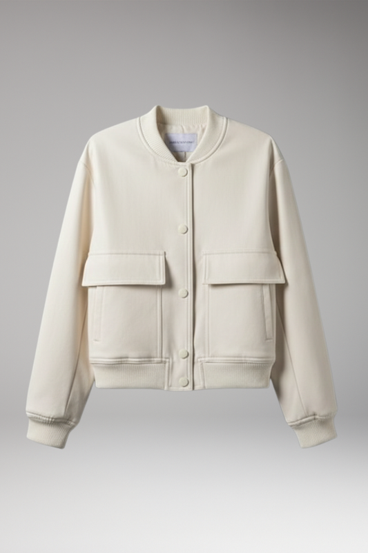 Women's Bomber Jacket Button Closure Flap Pockets - 
Fashinoza