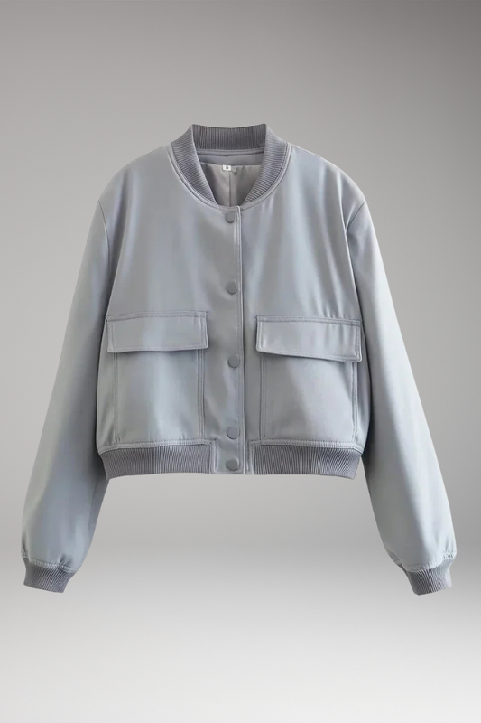 Women's Bomber Jacket Button Closure Pockets - 
Fashinoza