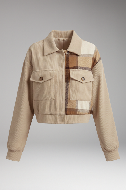 Women's Checkered Bomber Jacket Button Front - 
Fashinoza