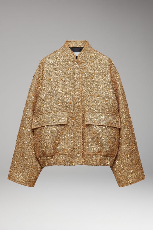 Women's Bomber Jacket Collar Neckline Elastic Hem - 
Fashinoza