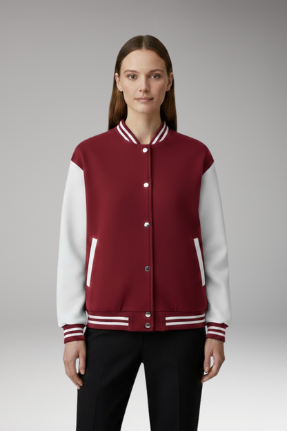 Women's Bomber Jacket Contrast Sleeves Snap Button Black
