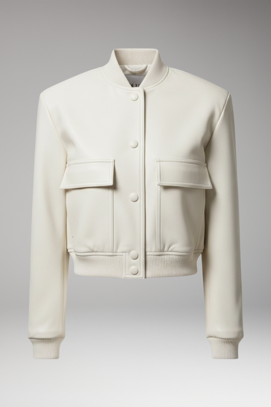 Women's Bomber Jacket Elastic Cuffs Front Pockets - 
Fashinoza