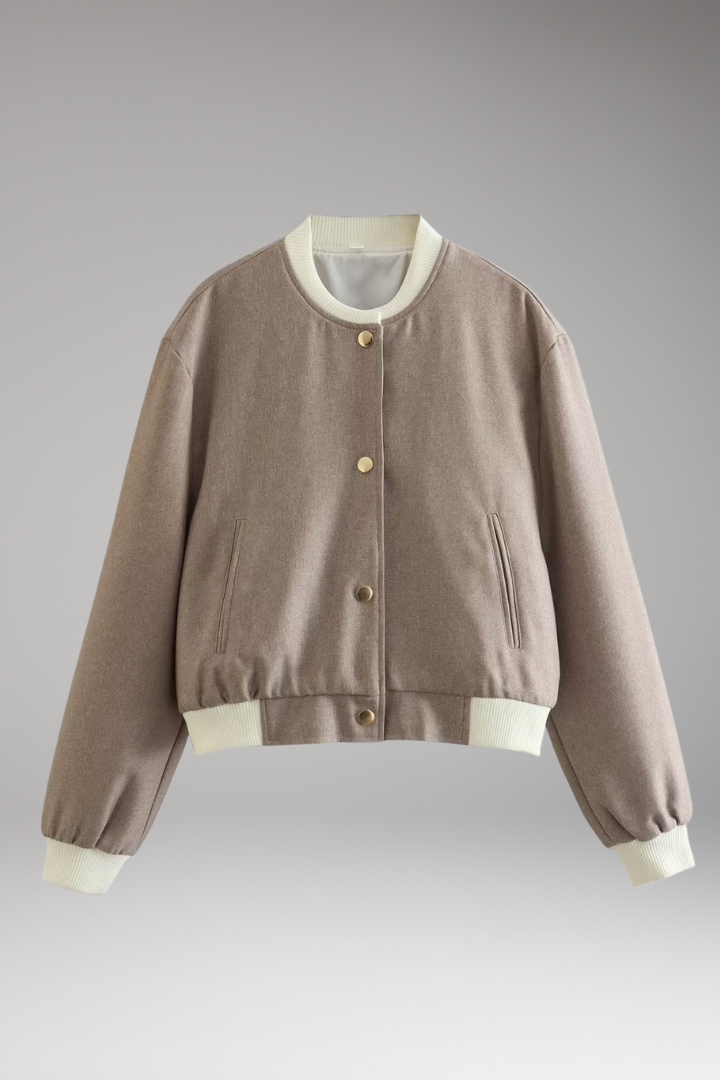 Women's Bomber Jacket Elastic Cuffs Side Pockets - 
Fashinoza