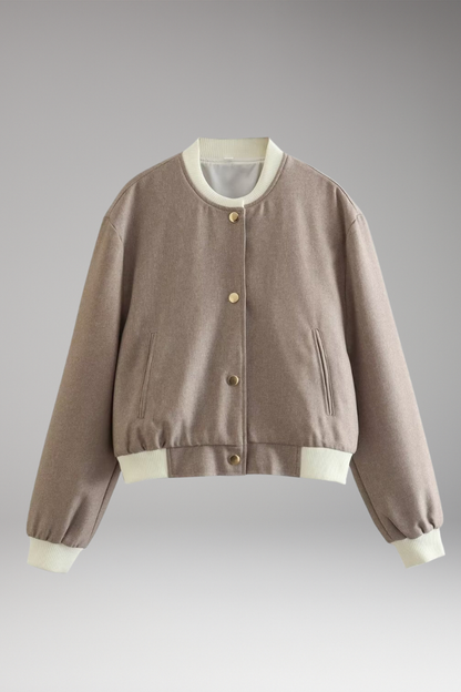 Women's Bomber Jacket Elastic Cuffs Side Pockets - 
Fashinoza