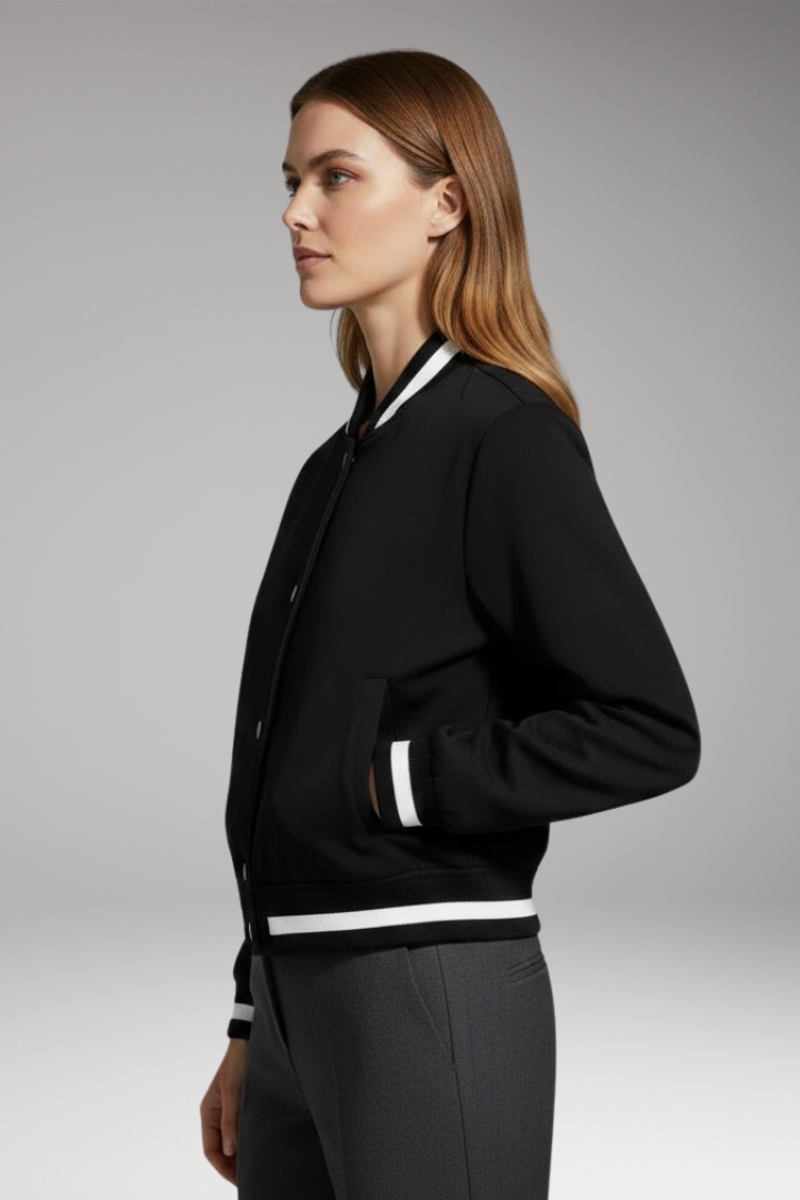 Women's Bomber Jacket Elastic Cuffs Snap Button