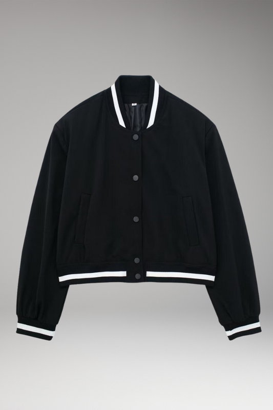 Women's Bomber Jacket Elastic Cuffs Snap Button - 
Fashinoza